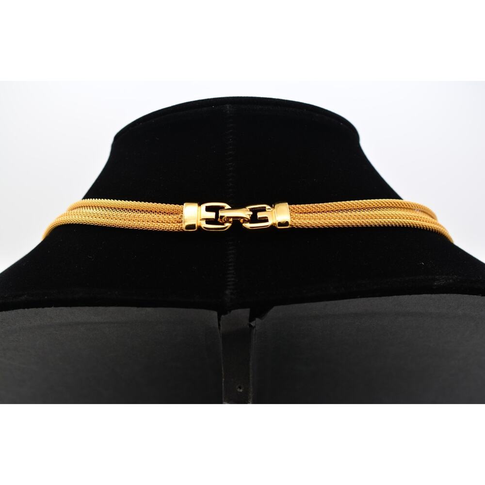 Givenchy Vintage Gold Mesh Bow Collar Necklace Statement Runway Signed 80s BinR - Picture 7 of 13